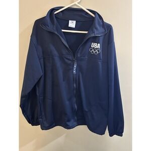 USA Olympic Committee Sz LARGE Black Vintage Jacket Full Zip Made In USA